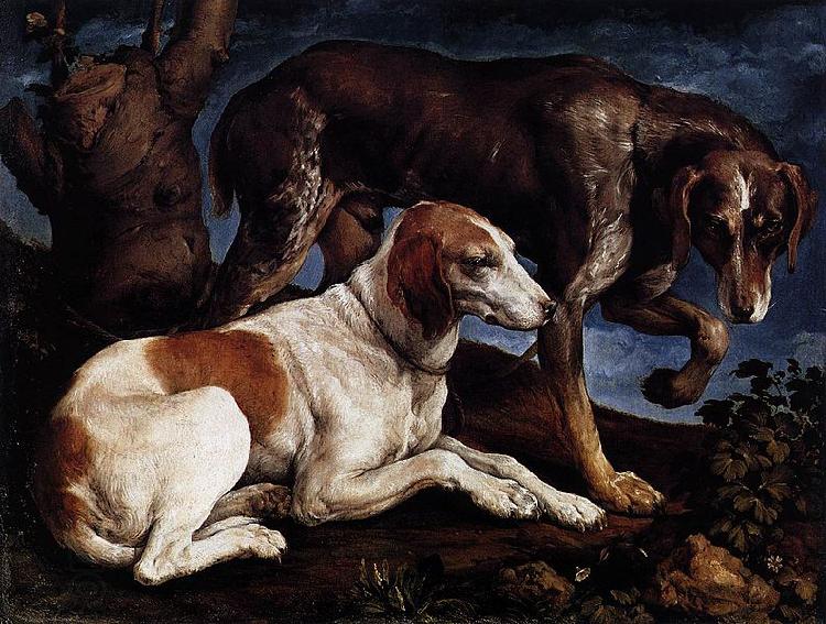 Follower of Jacopo da Ponte Two Hounds China oil painting art
